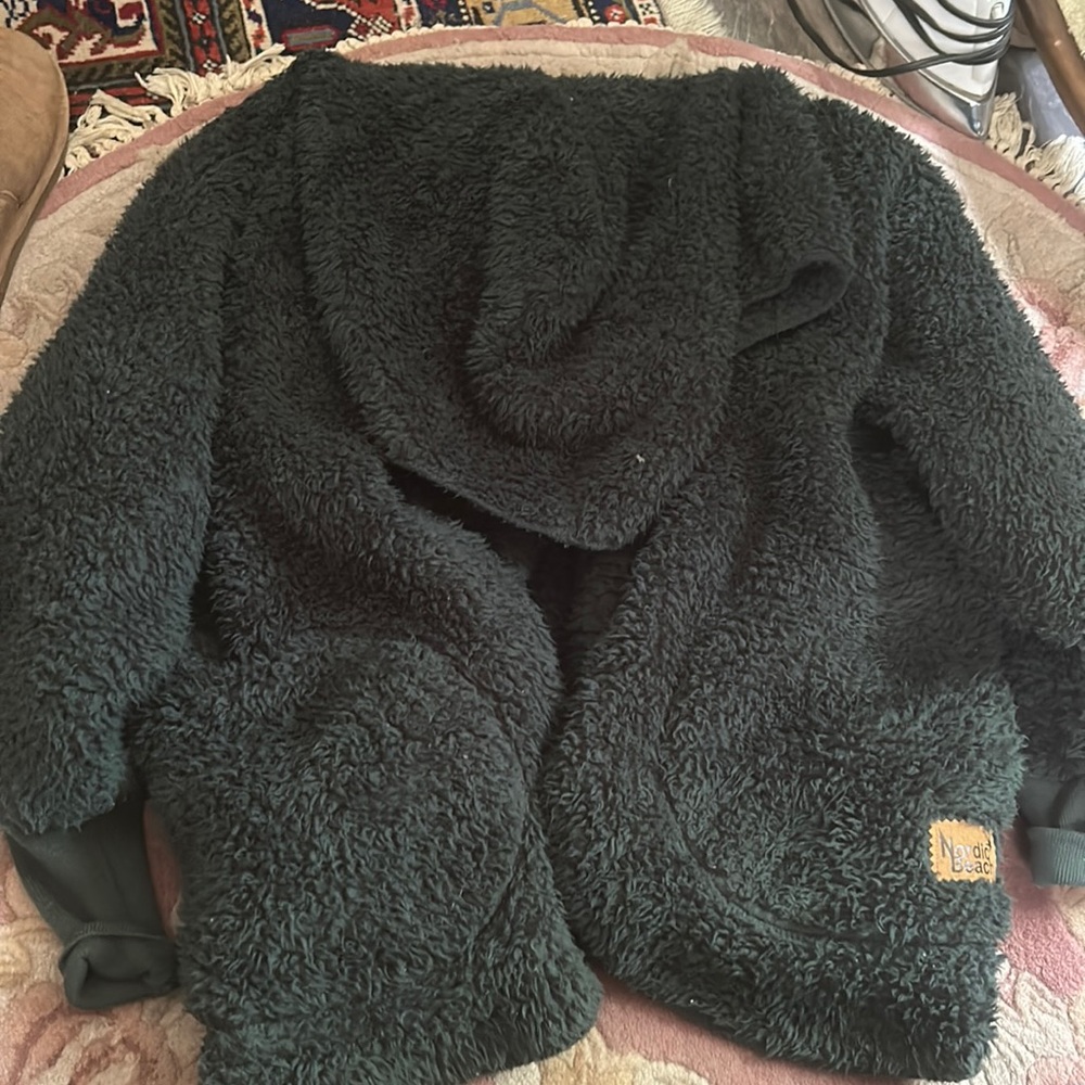 Big green fuzzy hooded jacket